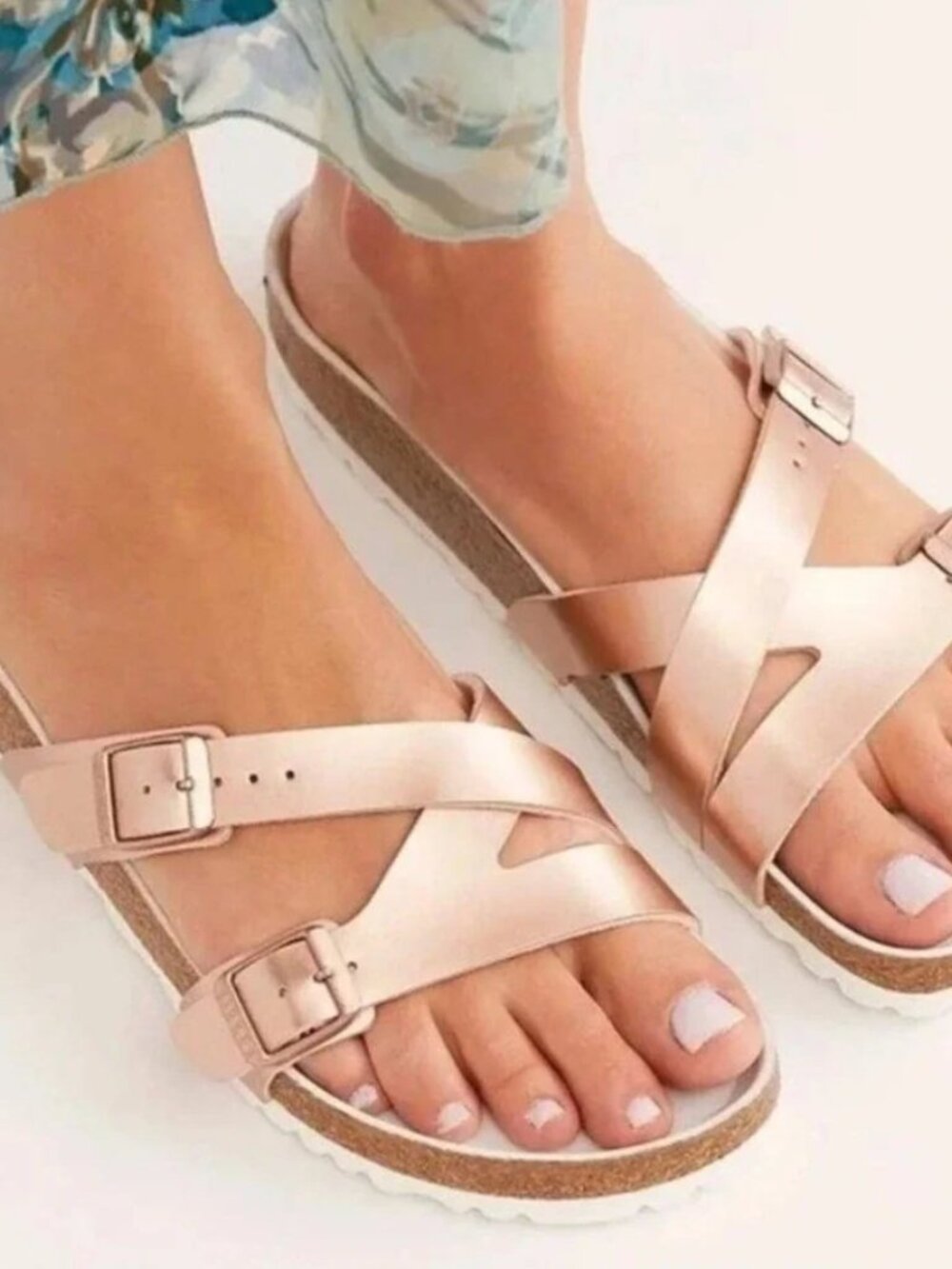 Birkenstock Women's Metallic Rose Gold Cross-Strap Yao Sandals